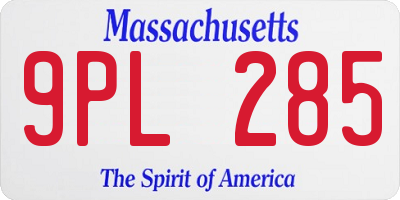 MA license plate 9PL285