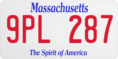 MA license plate 9PL287