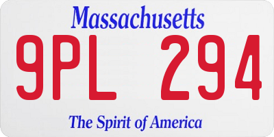 MA license plate 9PL294