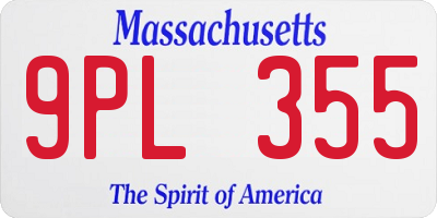 MA license plate 9PL355