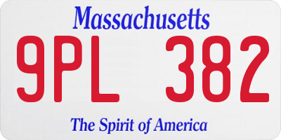 MA license plate 9PL382