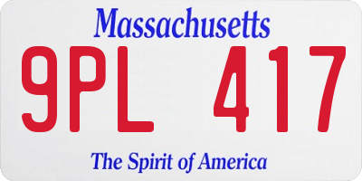 MA license plate 9PL417