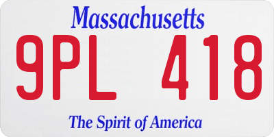 MA license plate 9PL418
