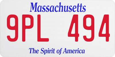 MA license plate 9PL494