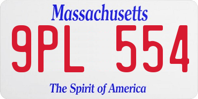 MA license plate 9PL554
