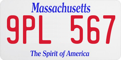 MA license plate 9PL567