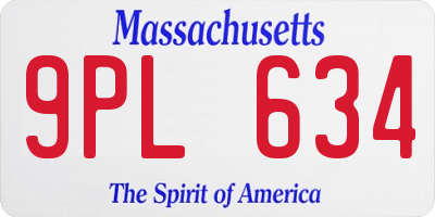 MA license plate 9PL634