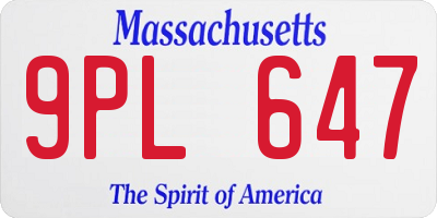 MA license plate 9PL647