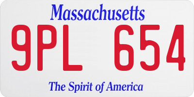 MA license plate 9PL654