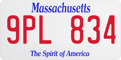 MA license plate 9PL834