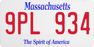 MA license plate 9PL934