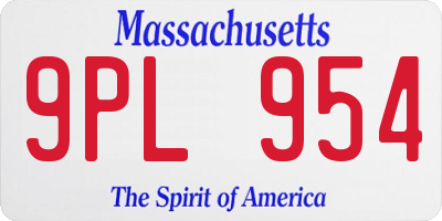 MA license plate 9PL954