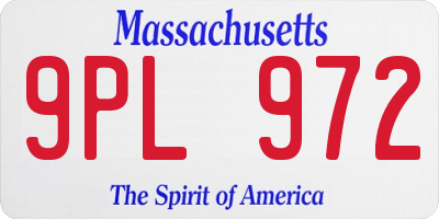 MA license plate 9PL972