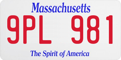 MA license plate 9PL981