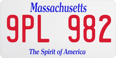 MA license plate 9PL982