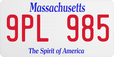 MA license plate 9PL985