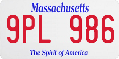 MA license plate 9PL986