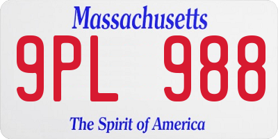 MA license plate 9PL988