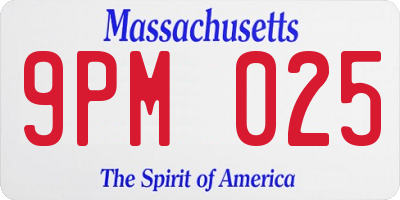 MA license plate 9PM025
