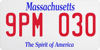 MA license plate 9PM030