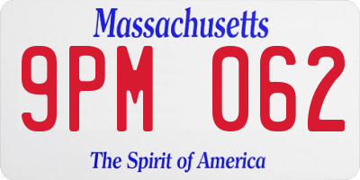 MA license plate 9PM062
