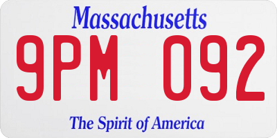 MA license plate 9PM092