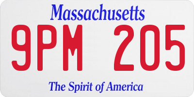 MA license plate 9PM205