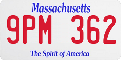 MA license plate 9PM362