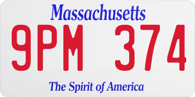 MA license plate 9PM374