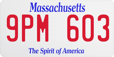 MA license plate 9PM603