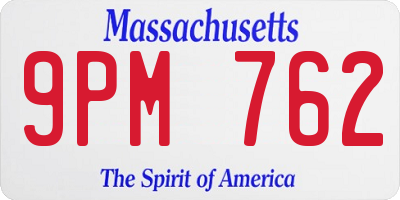 MA license plate 9PM762