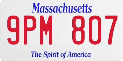 MA license plate 9PM807