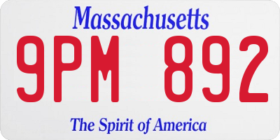 MA license plate 9PM892