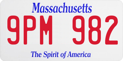 MA license plate 9PM982