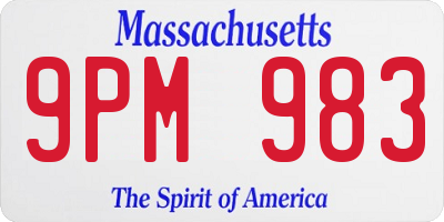 MA license plate 9PM983