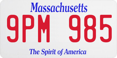 MA license plate 9PM985
