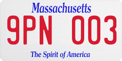 MA license plate 9PN003