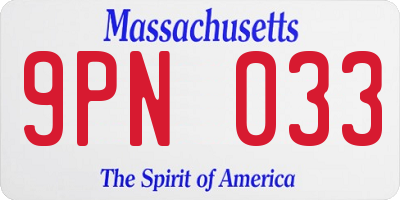 MA license plate 9PN033