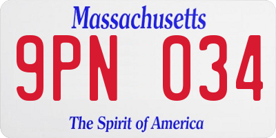 MA license plate 9PN034