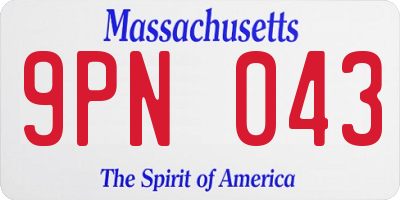 MA license plate 9PN043