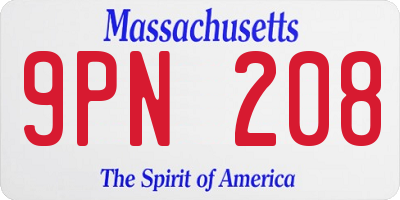 MA license plate 9PN208