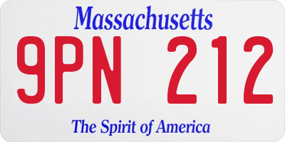 MA license plate 9PN212