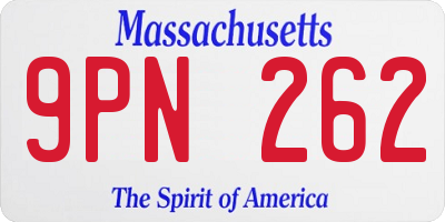 MA license plate 9PN262