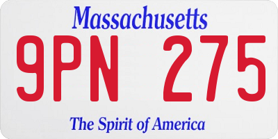 MA license plate 9PN275