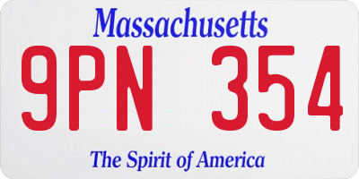 MA license plate 9PN354