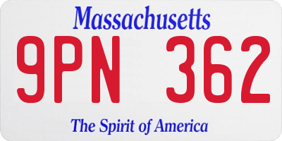 MA license plate 9PN362