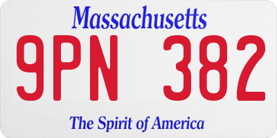 MA license plate 9PN382
