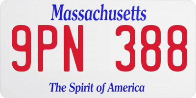 MA license plate 9PN388