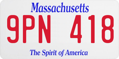 MA license plate 9PN418