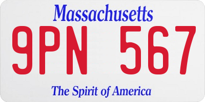 MA license plate 9PN567